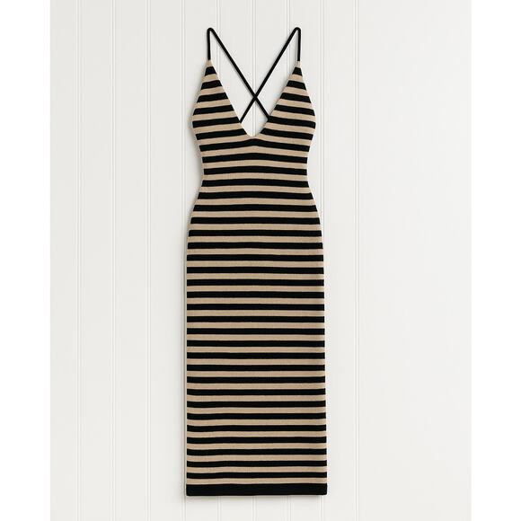 KHAITE Georgia Cashmere Striped Midi Sweater Dress V Neck Sleeveless Spaghetti - Picture 1 of 13